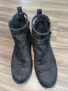 Sugar Black Suede Ankle Booties with Strap